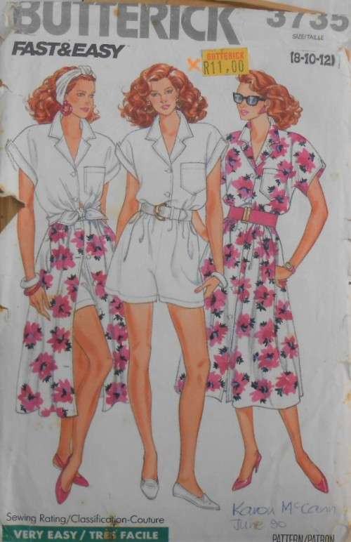 BUTTERICK 3735  TOP-SKIRT-SHORTS SIZE 8-10-12 COMPLETE