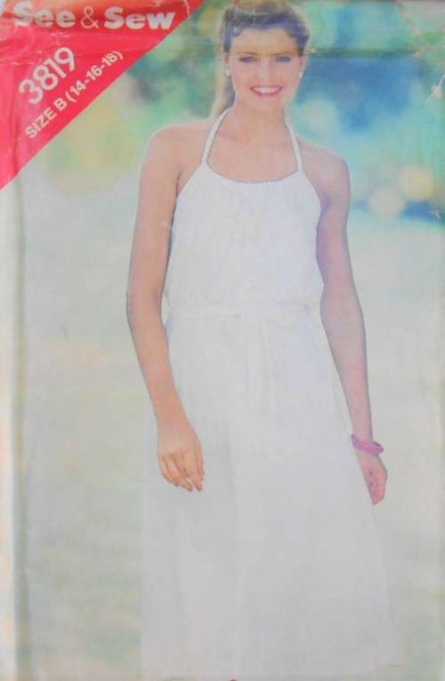 BUTTERICK 3819 HALTER DRESS & BELT SIZE 14-16-18 COMPLETE-UNCUT-F/FOLDED