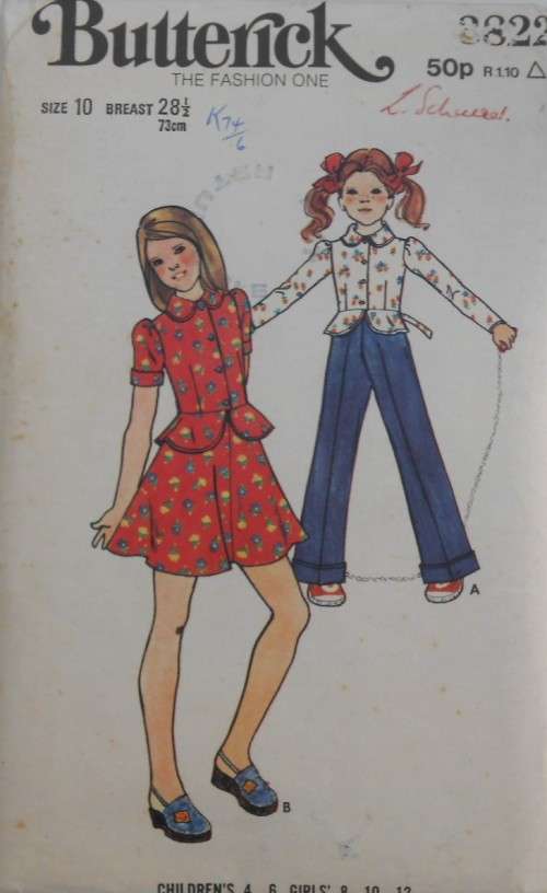 BUTTERICK 3822 GIRLS TOP-SKIRT-PANTS SIZE 10 YEARS BREAST 28 1/2 COMPLETE