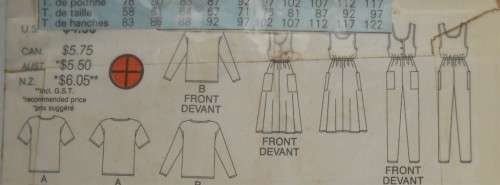 BUTTERICK 3742 PINAFORE-JUMPSUIT-TOP SIZE P-S-M (6-14) -COMPLETE-ZIPLOC