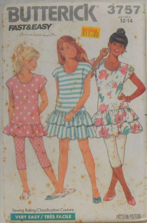 BUTTERICK 3757 GIRLS DRESS-TOP-LEGGINGS SIZE 12-14 YEARS-COMPLETE