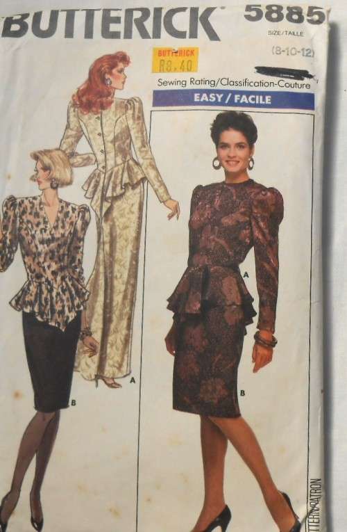 BUTTERICK 5885 STUNNING TOP & SKIRT SIZE 8-10-12 COMPLETE