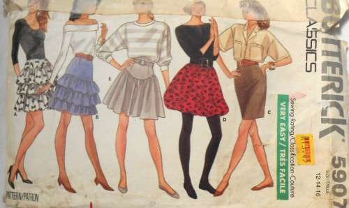 BUTTERICK 5907 SET OF SKIRTS SIZE 12-14-16 SEE LISTING