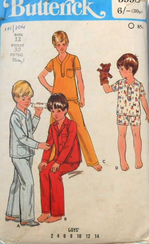 VINTAGE BUTTERICK 5998 BOYS PJS SIZE 12 YEARS CHEST 30 COMPLETE
