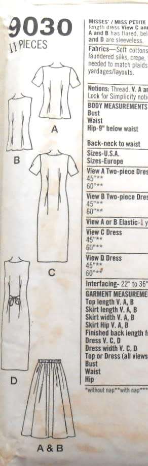 SIMPLICITY 9030 DRESS OR 2 PIECE DRESS SIZE U 16-18-20 COMPLETE