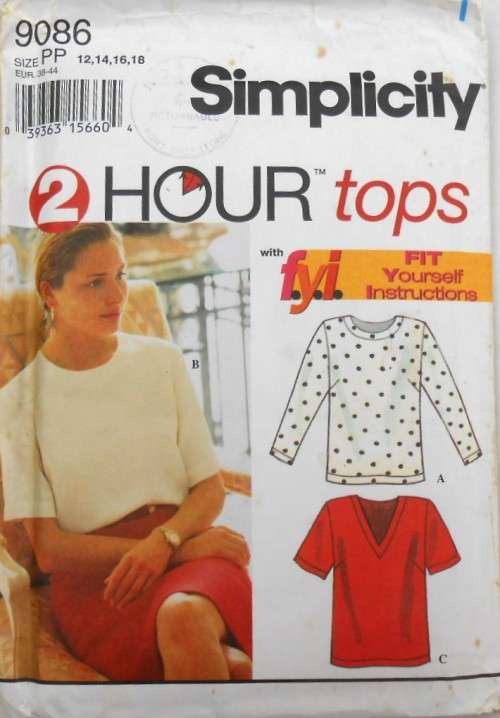 SIMPLICITY 9086 PULLOVER TOPS SIZE 12-14-16-18 COMPLETE CUT TO SIZE 18