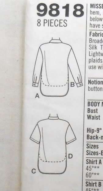 SIMPLICITY 9818 LOOSE FITTING SHIRTS SIZE H 6-8-10 COMPLETE-UNCUT-F/FOLDED