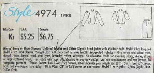 STYLE 4974 JACKET & SKIRT SIZE R 14-16-18 - COMPLETE