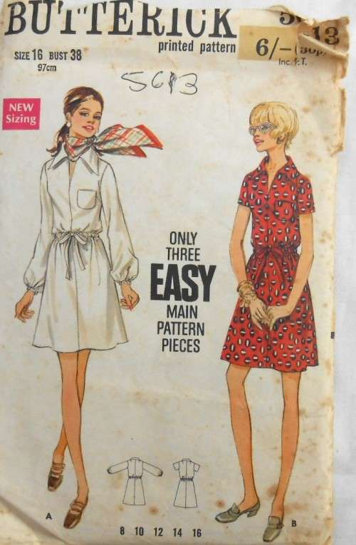 VINTAGE BUTTERICK 5613 LADIES ONE PIECE DRESS SIZE 16 BUST 38 COMPLETE
