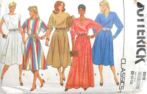 BUTTERICK 6510 LADIES DRESS SIZE 8-10-12- COMPLETE-UNCUT-F/FOLDED-ZIPLOC