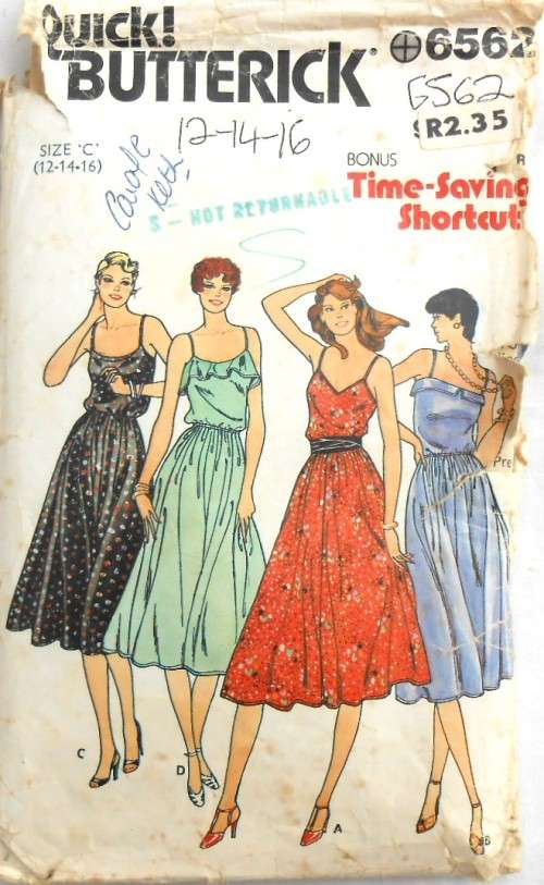 BUTTERICK 6562 SHOE STRAP FITTED AND FLARED DRESS SIZE 12-14-16-COMPLETE