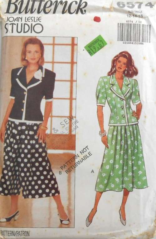BUTTERICK 6574 TOP-SKIRT-SPLIT SKIRT SIZE 12-14-16 COMPLETE-UNCUT-F/FOLDED