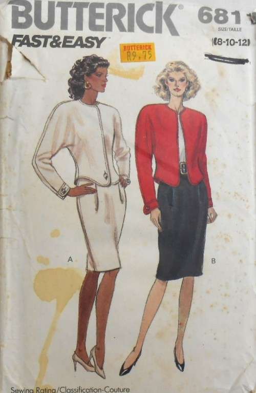 BUTTERICK 6811 JACKET-TOP-SKIRT SIZE 8-10-12 COMPLETE