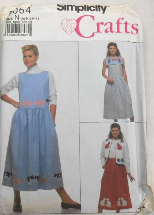 SIMPLICITY CRAFTS 9054 DRESS-PINAFORE-SKIRT-LINED JACKET TO DECORATE SIZE  10-12-14 COMPLETE F/F