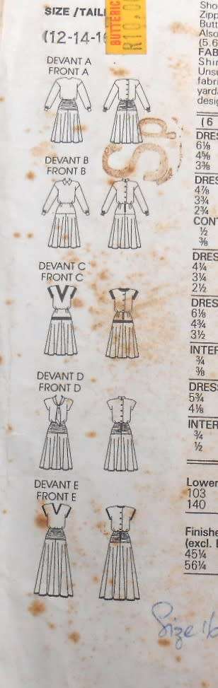 VOGUES BASIC DESIGN 1583- LOOSE FITTING DRESS WITH NECKLINE VARIATIONS SIZE 12-14-16 COMPLETE