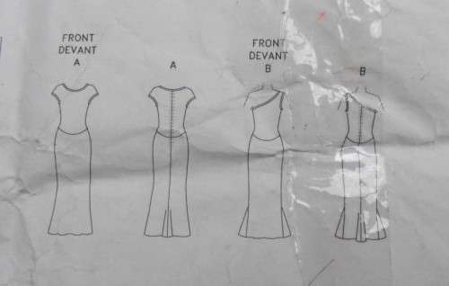 VOGUE ATTITUDES 2071- FLOOR LENGTH DRESS WITH NECKLINE VARIATIONS SIZE 6-8-10 COMPLETE