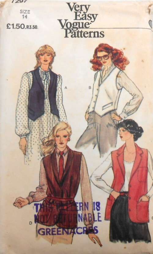 VOGUE 7297-SET OF WAISTCOATS SIZE 14 COMPLETE-UNCUT-F/FOLDED