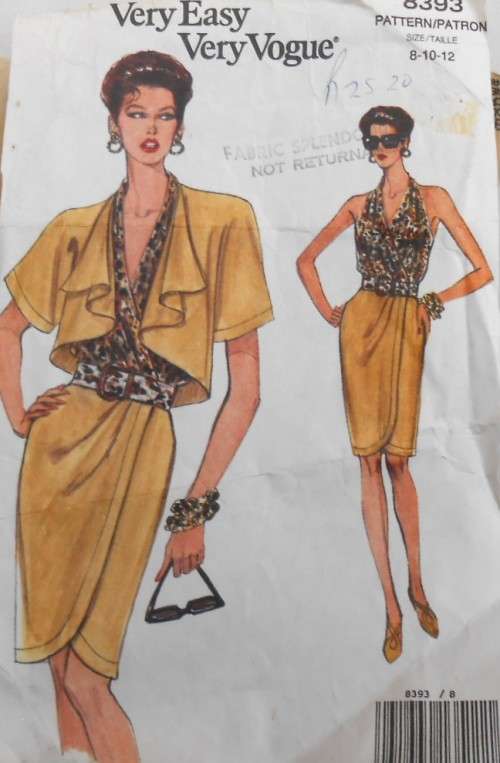 VERY EASY VOGUE 8393 JACKET & DRESS SIZE 8-10-12 COMPLETE-ZIPLOC