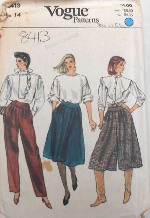 VOGUE 8413 CULOTTES-SKIRT-PANTS SIZE 14 COMPLETE-UNCUT-F/FOLDED