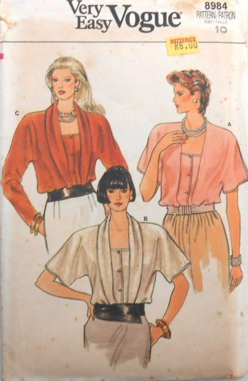 VOGUE 8984 LOOSE FITTING BLOUSE WITH ATTACHED CAMISOLE SIZE 10 COMPLETE-ZIPLOC