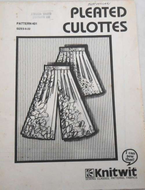KNITWIT PATTERN 401 PLEATED CULOTTES SIZES LADIES 6 - 22