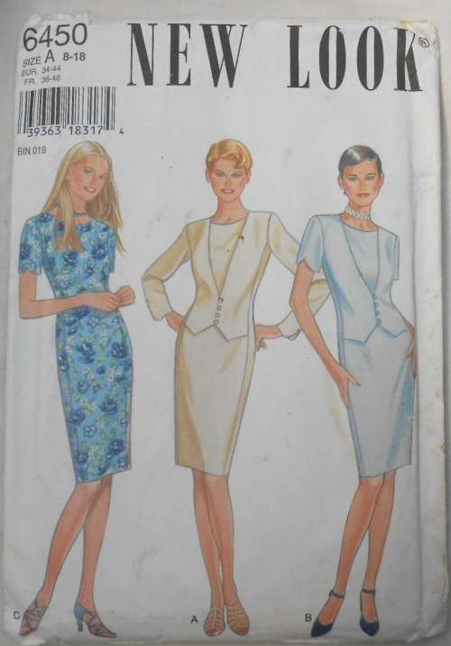 NEW LOOK PATTERNS 6450 DRESS WITH MOCK WAISTCOAT FRONT SIZES 8-18 COMPLETE