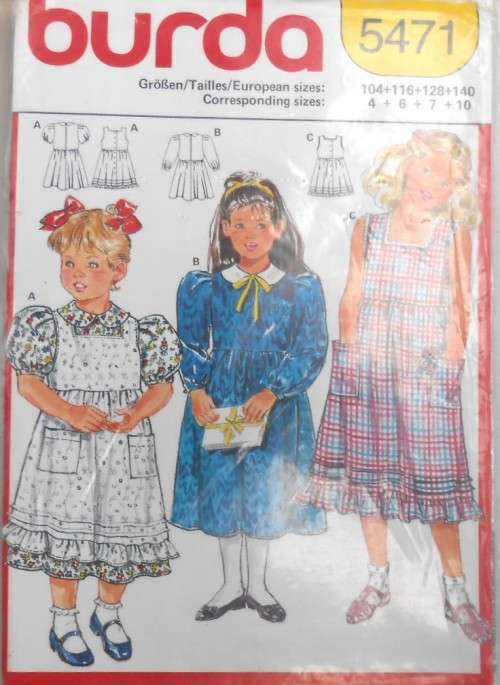 BURDA 5471 GIRLS DRESS & PINAFORE SIZE 4-6-7-10 YEARS COMPLETE-UNCUT-F/FOLDED-SEALED