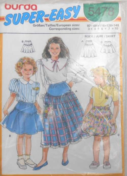 BURDA 5478 GIRLS YOKED SKIRT  SIZE 3-4-6-7-10 YEARS COMPLETE-UNCUT-F/FOLDED-SEALED