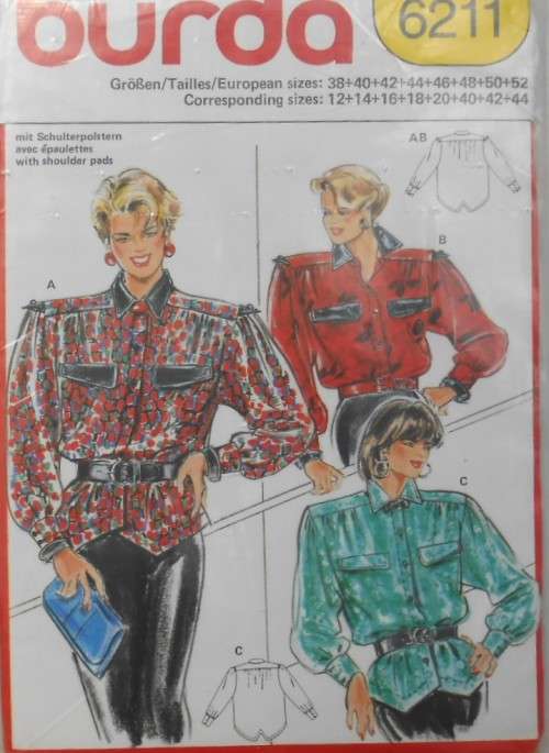 BURDA 6211 BLOUSES SIZE 12-44  COMPLETE-UNCUT-F/FOLDED-SEALED