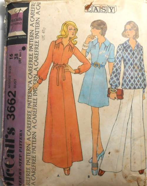 VINTAGE McCALLS 3662 DRESS OR TOP SIZE 16 BUST 38 -COMPLETE-UNCUT-F.FOLDED