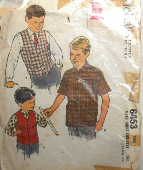 V/VINTAGE McCALLS 6453 BOYS SHIRT & WAISTCOAT SIZE 12 YEARS COMPLETE-ZIPLOC