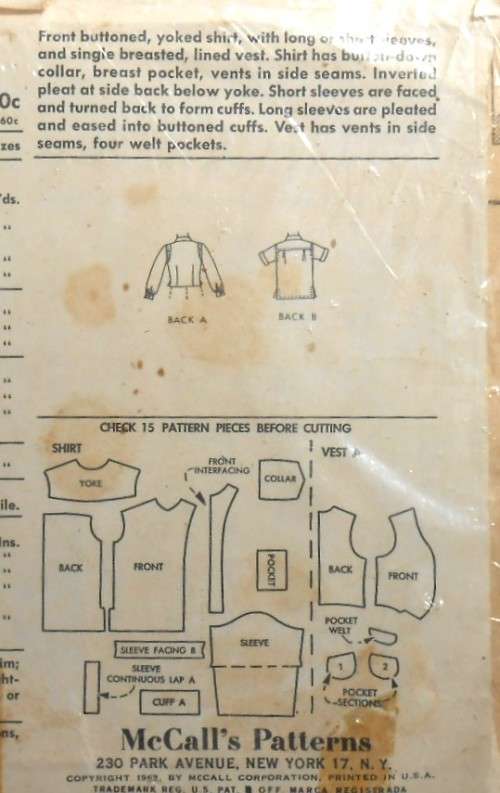 V/VINTAGE McCALLS 6453 BOYS SHIRT & WAISTCOAT SIZE 12 YEARS COMPLETE-ZIPLOC