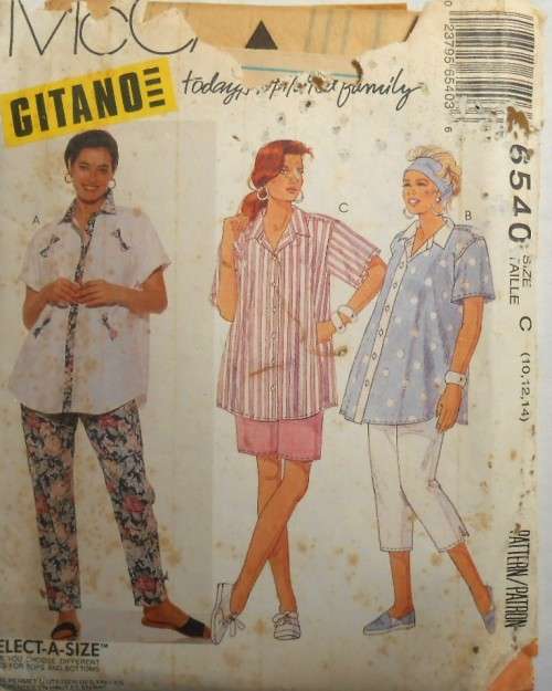 McCALLS 6540 MATERNITY SHIRT-PANTS-SHORTS  SIZE C 10-12-14  COMPLETE-UNCUT-F/FOLDED-PK TORN