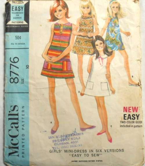 VINTAGE McCALLS 8776  GIRLS MINI DRESS SIZE 10 YEARS COMPLETE-ZIPLOC
