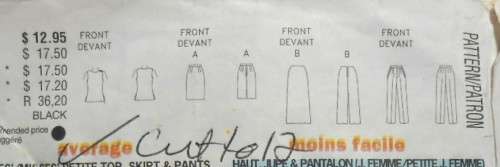 BUTTERICK 6007 TOP-SKIRT-PANTS SIZE 8-10-12 COMPLETE-CUT TO SIZE 12