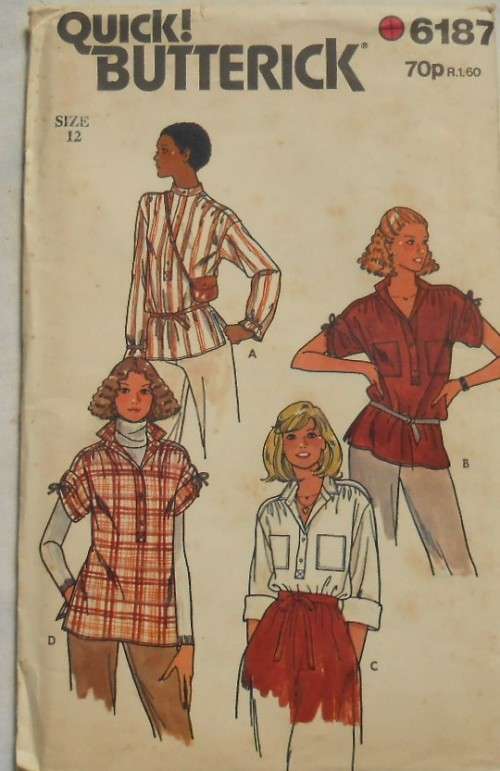 BUTTERICK 6187 SET OF TOPS SIZE 12 COMPLETE-UNCUT-F/FOLDED