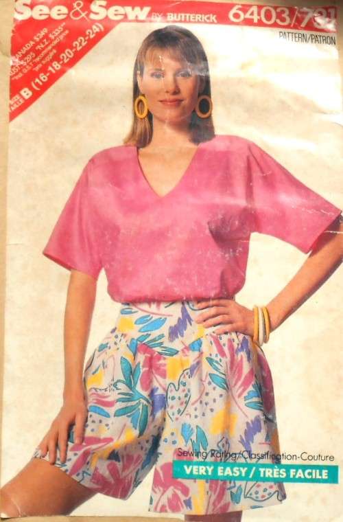 BUTTERICK 6403 TOP & CULOTTES SIZE 16-18-20-22-24 COMPLETE