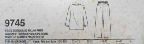 SIMPLICITY 9745 CARDIGAN & PULL ON PANTS -SIZE A XS-S-M-L-XL (30-46) COMPLETE