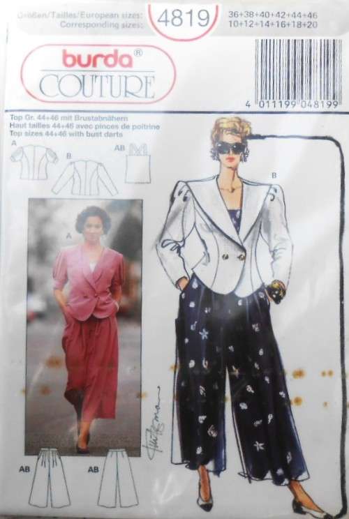 BURDA 4819 - JACKET-TOP-PANTS  SIZE 10-20 COMPLETE-UNCUT-F/FOLDED-SEALED