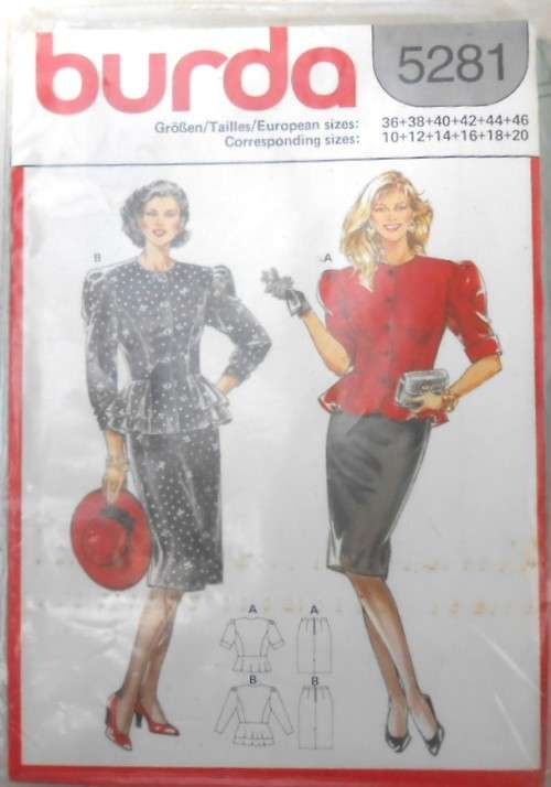 BURDA 5281 - TWO PIECE DRESS-TOP & SKIRT SIZE 10-20 COMPLETE-UNCUT-F/FOLDED