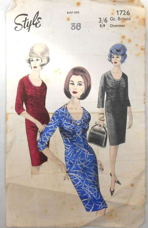 V/VINTAGE STYLE PRINT 1726 LADIES FITTED DRESS SIZE 36 BUST COMPLETE ZIPLOC BAG