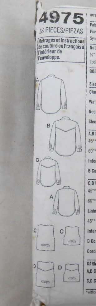 SIMPLICITY 4975 BOY & MENS SHIRT & WAISTCOAT SIZE SML 1XL-5XL (29-64) COMPLETE-PART CUT (WAISTCOAT)