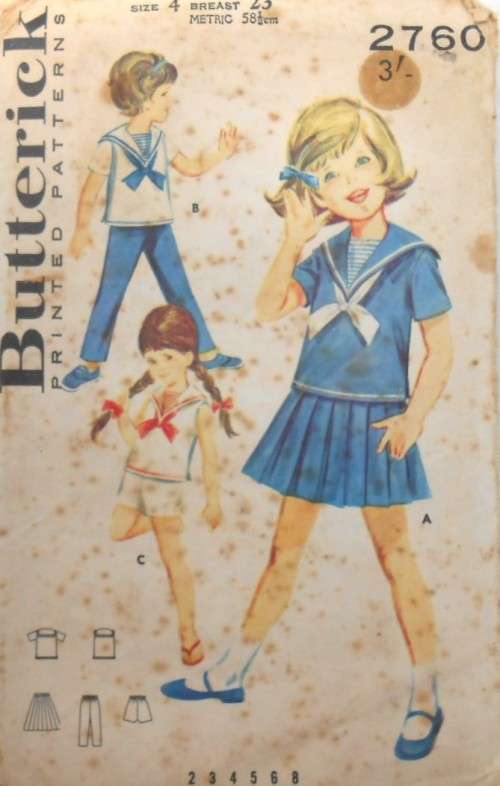 VINTAGE BUTTERICK 2760 GIRLS NAUTICAL SPORTWEAR SIZE 4 YEARS BREAST 23 COMPLETE-ZIPLOC