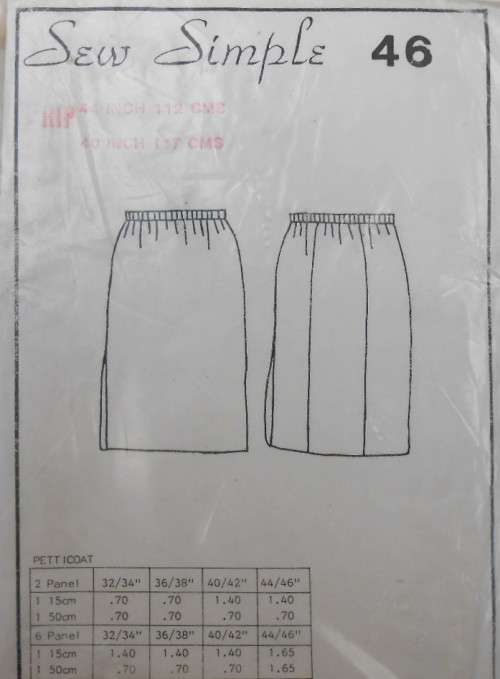 SEW SIMPLE PATTERNS  46 PETTICOAT SIZE 44-46 OR 112-117 CM