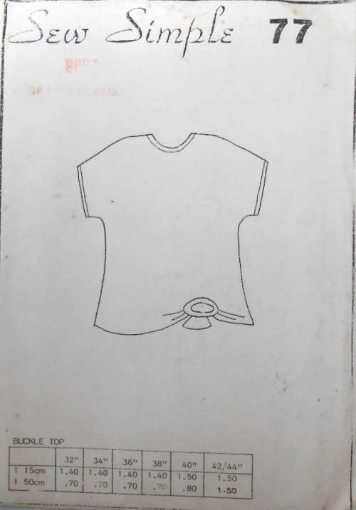 SEW SIMPLE PATTERNS 77 BUCKLE TOP SIZE 38 OR 97 CM
