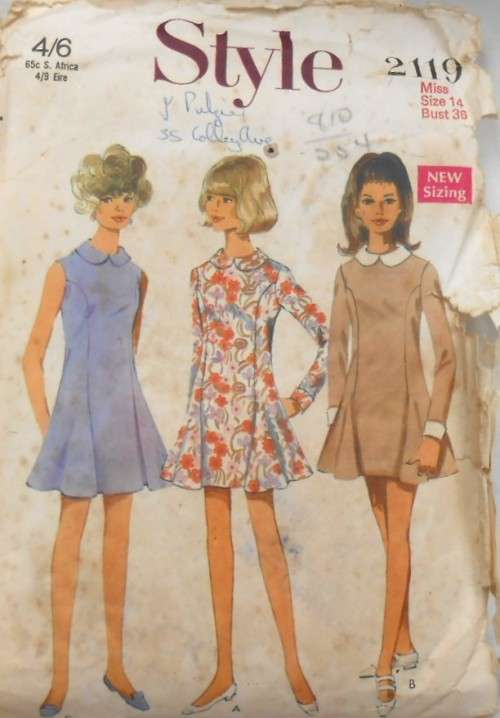 VINTAGE STYLE 2119 ONE PIECE PANELED DRESS SIZE 14 BUST 36 COMPLETE-ZIPLOC