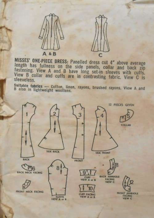 VINTAGE STYLE 2119 ONE PIECE PANELED DRESS SIZE 14 BUST 36 COMPLETE-ZIPLOC