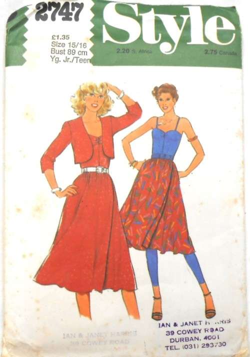 STYLE 2747  JACKET-TOP-FRONT WRAP SKIRT SIZE 15/16 BUST 89 CM COMPLETE-MOSTLY UNCUT