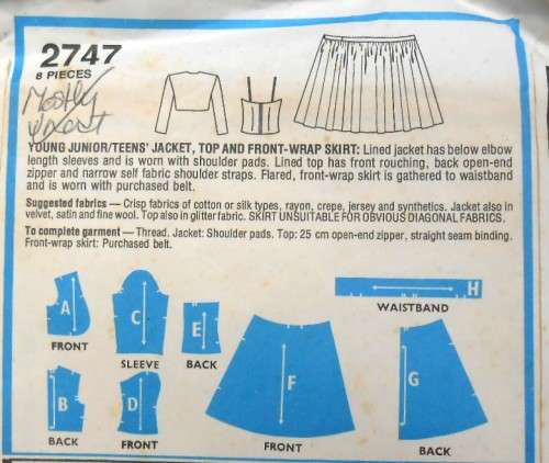 STYLE 2747  JACKET-TOP-FRONT WRAP SKIRT SIZE 15/16 BUST 89 CM COMPLETE-MOSTLY UNCUT