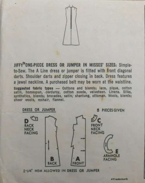 SIMPLICITY 5508 ONE PIECE DRESS OR PINAFORE  SIZE 16 BUST 36 COMPLETE